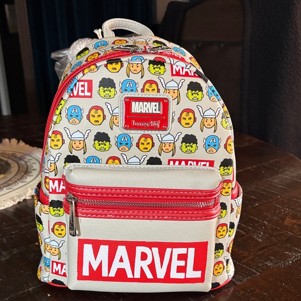 Loungefly Marvel Kids' Backpack with Red and White Superhero Faces